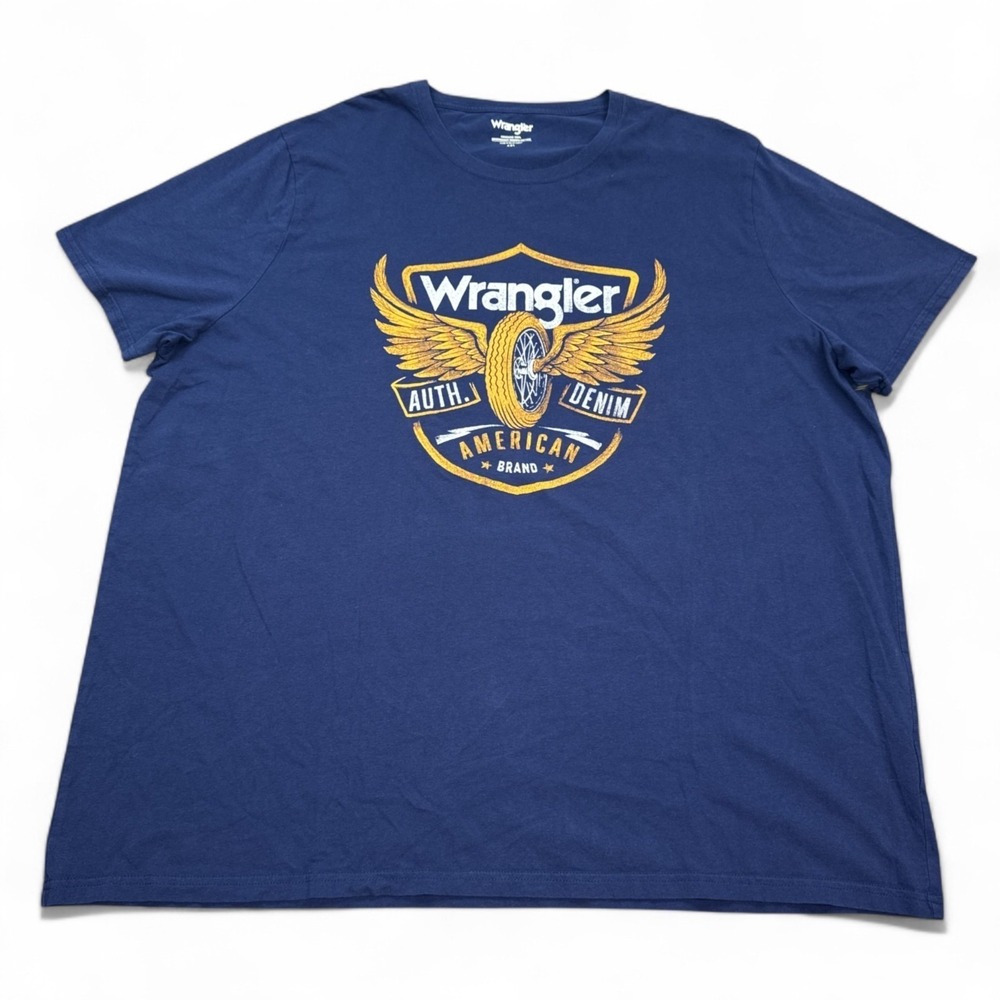 Wrangler T Shirt Mens Size 4XL Navy Blue Vintage Style Logo Graphic Tee
